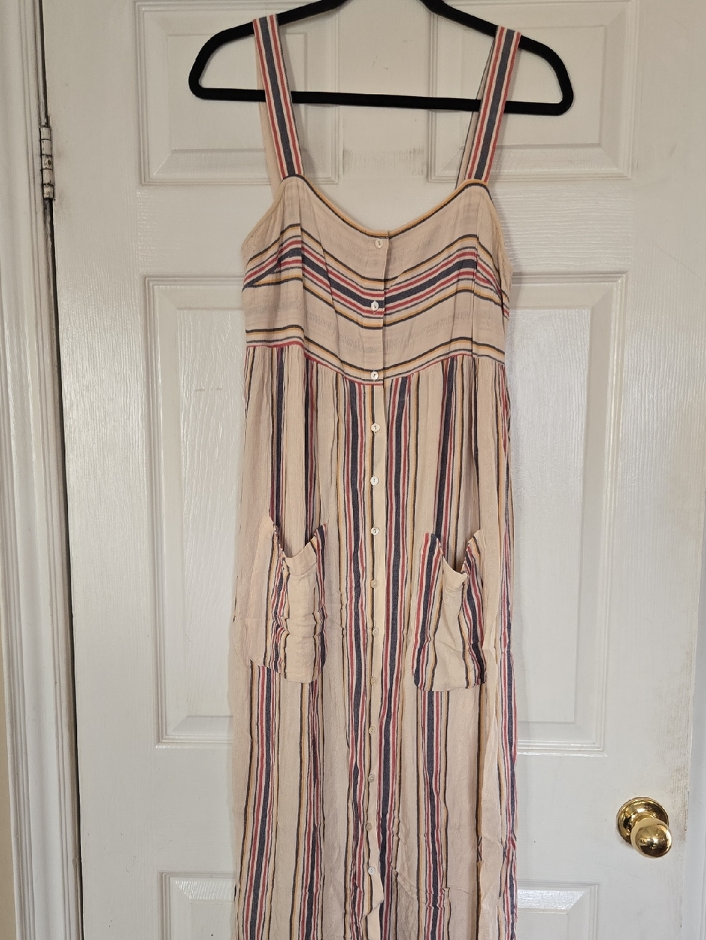 Zara Cream Maxi Dress with Red & Navy Stripes